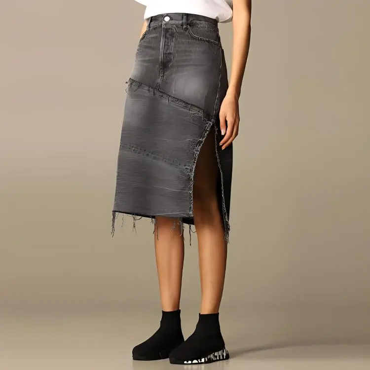 Balenciaga SS21 Denim Midi Dress Women's Gray-4