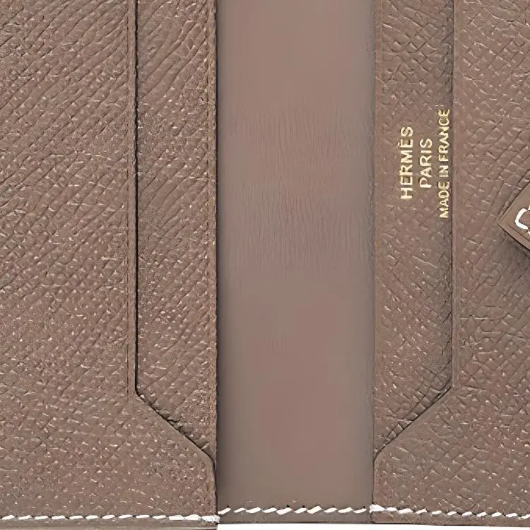HERMES Bearn Epsom Leather Card Holder, Wallet Women's Elephant Gray-2