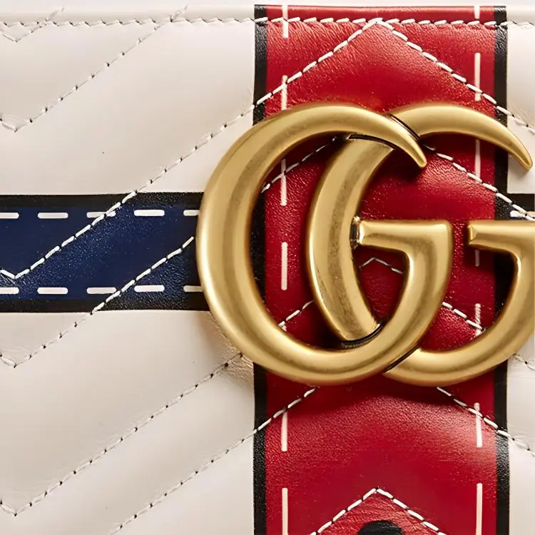 GUCCI Marmont Quilting Leather Clutch Women's White/Blue/Red-3