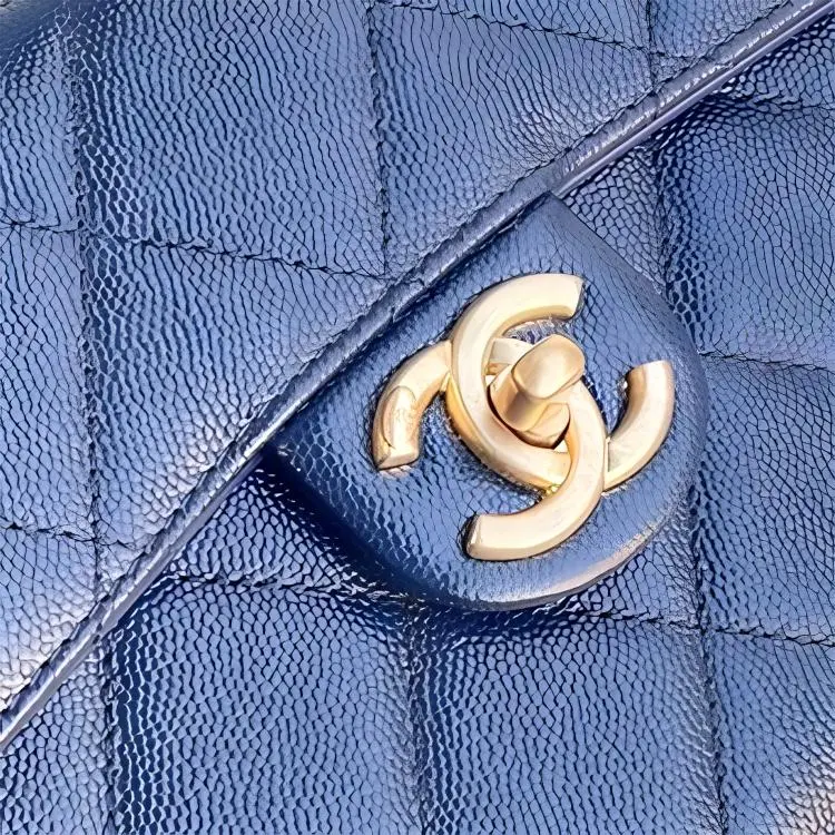 CHANEL Embossed Calfskin With Grains Saddle Bag Messenger Bag Shoulder Bag Crossbody Bag Small Size Women's Blue-2