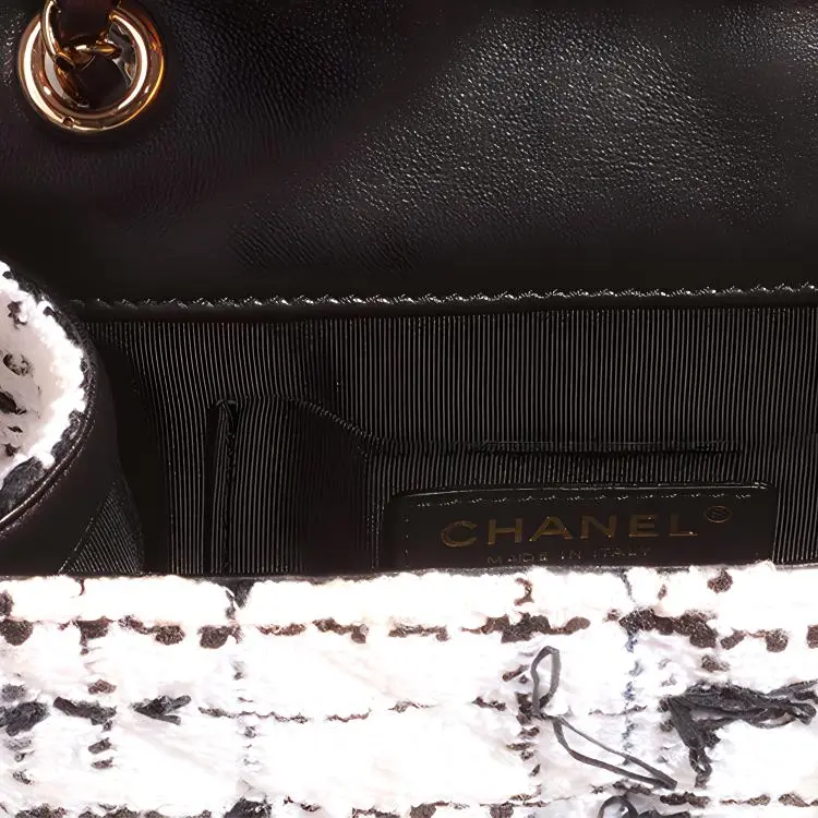 CHANEL Tweed Calfskin Trim Flap Bag, Shoulder Bag, Crossbody Bag Mini Women's Black/White-2