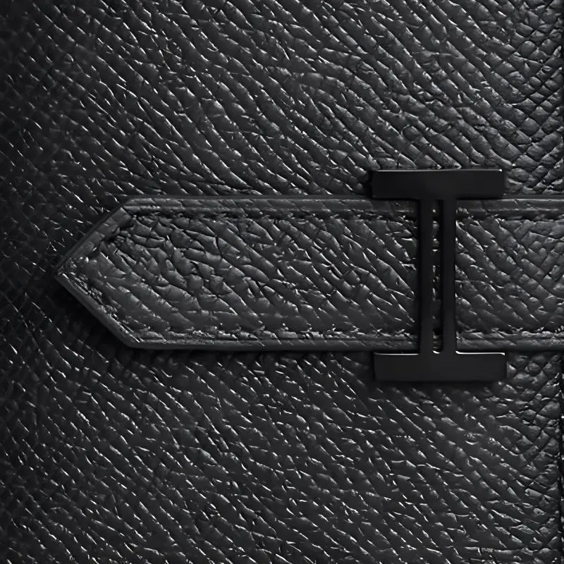 HERMES Bearn Epsom Calfskin Wallet Women's Noir Black-2