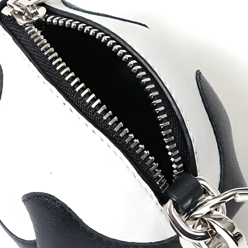 LOEWE Cow Leather Coin Purse Unisex Black/White-5
