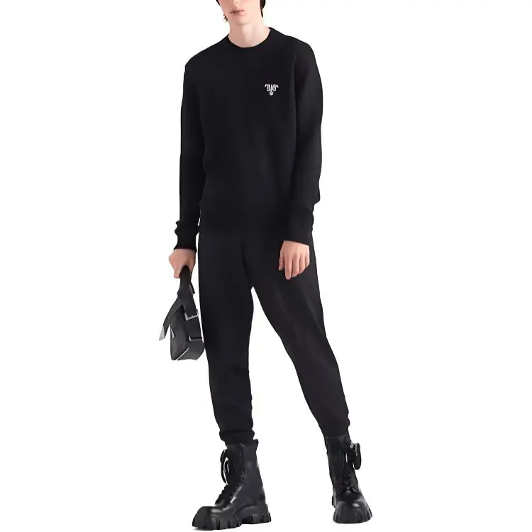 PRADA Logo Embroidered Crewneck Knit Sweater-2