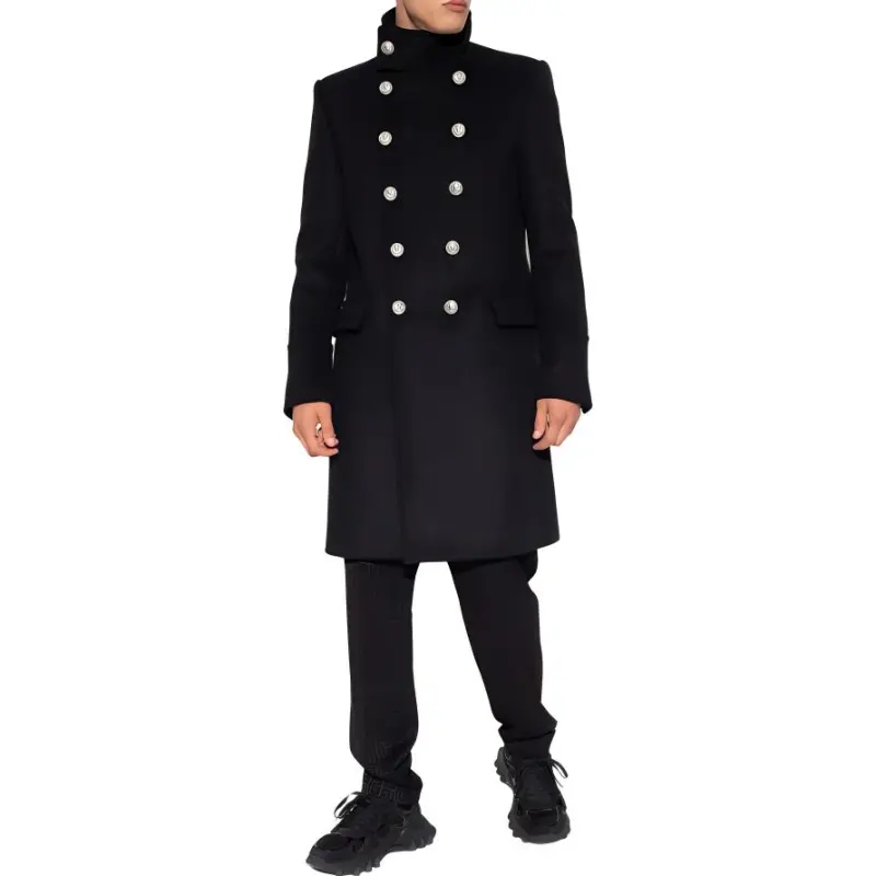 BALMAIN High Neck Double Breasted Coat-1