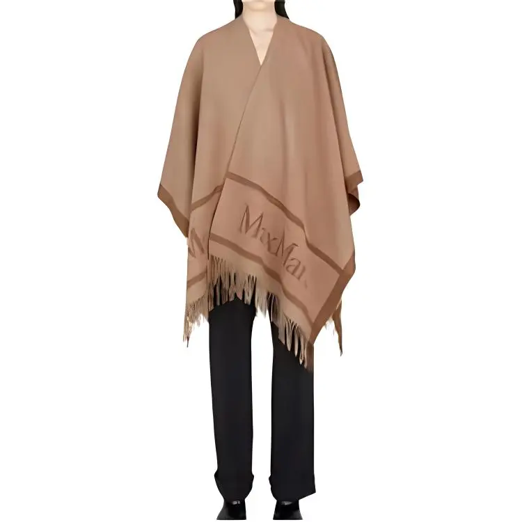 MaxMara Logo Detailed Fringed Cape-2