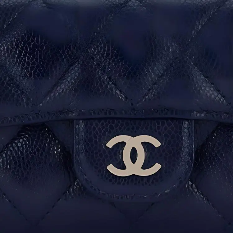 CHANEL Grain Cow Leather Card Holder Women's Marine Blue-3
