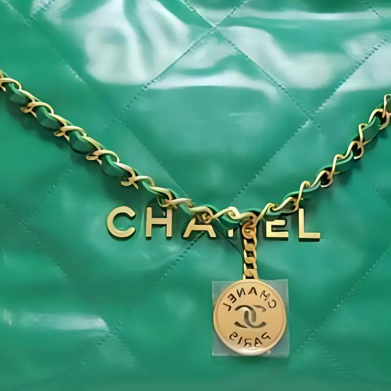 CHANEL 22Bag Shiny Calfskin Tote Bag, Shopping Bag, Handbag, Shoulder Bag Trumpets Women's Green-1