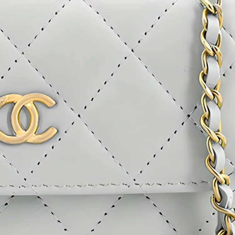 CHANEL Little Golden Ball Lambskin Flap Bag, Crossbody Bag, Shoulder Bag Women's Light Gray Green-3