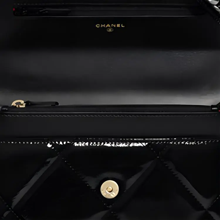 CHANEL 19Bag Waxed Leather Calfskin With Metal WOC Wallet On Chain, Handbag, Shoulder Bag, Crossbody Bag Women's Black-4