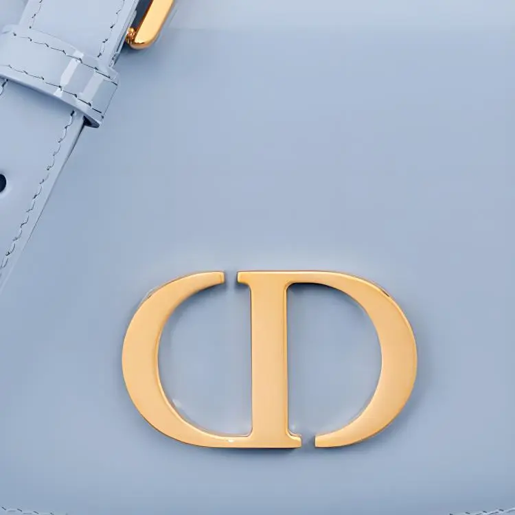 DIOR 30 Montaigne Patent Leather Cowhide Shoulder Bag Crossbody Bag Handbag Small Size Women's Light Blue-3