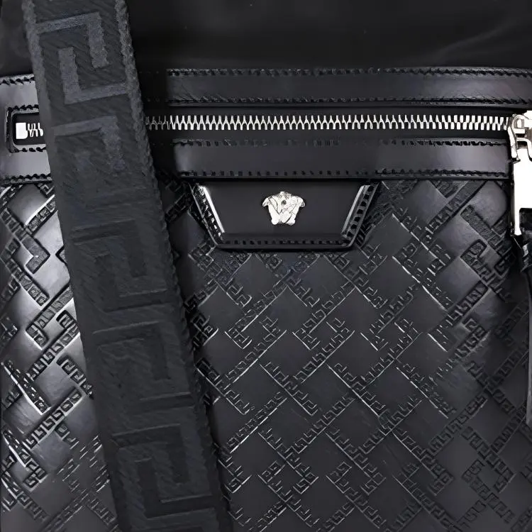 VERSACE Cow Leather Messenger Bag Crossbody Bags Men's Black-5