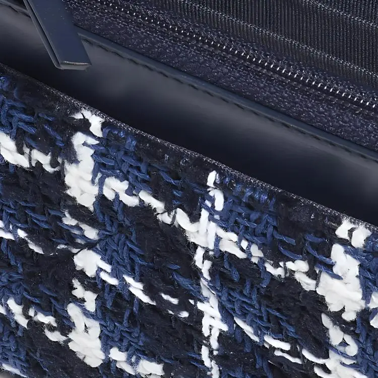 CHANEL Cotton Tweed Shoulder Bag, Crossbody Bag Women's Blue/White/Marine Blue-3