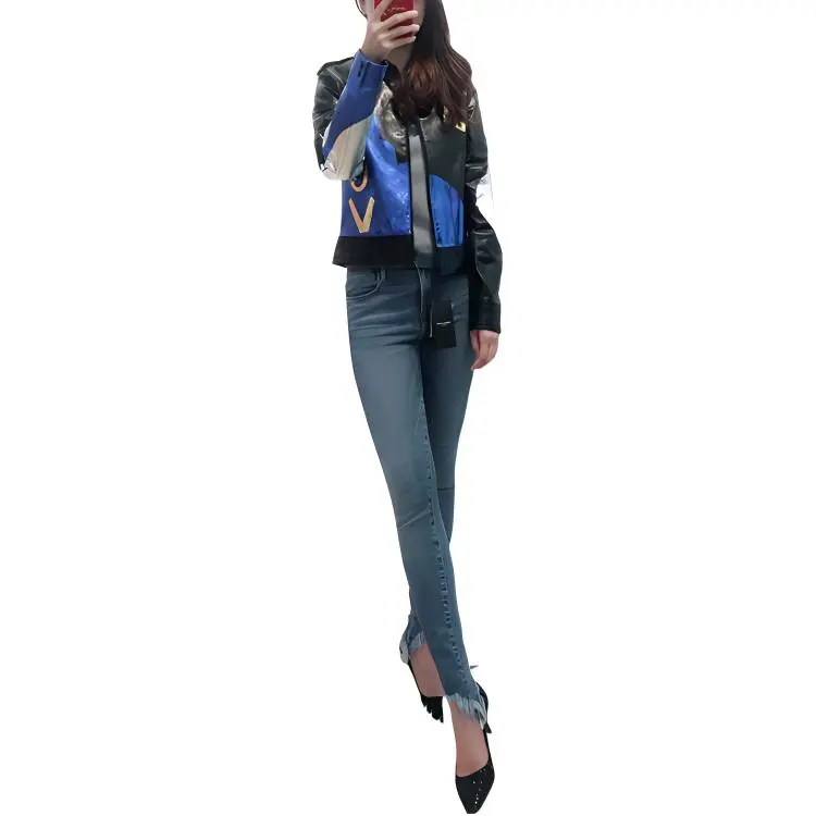 SAINT LAURENT Leather Jacket Women's Blue, Black & Multicolor-2