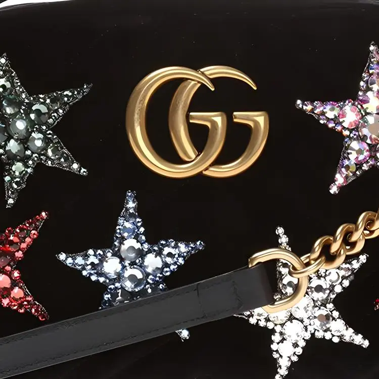 GUCCI GG Marmont Velvet Camera Bag, Shoulder Bag, Crossbody Bag Trumpets Women's Black-3