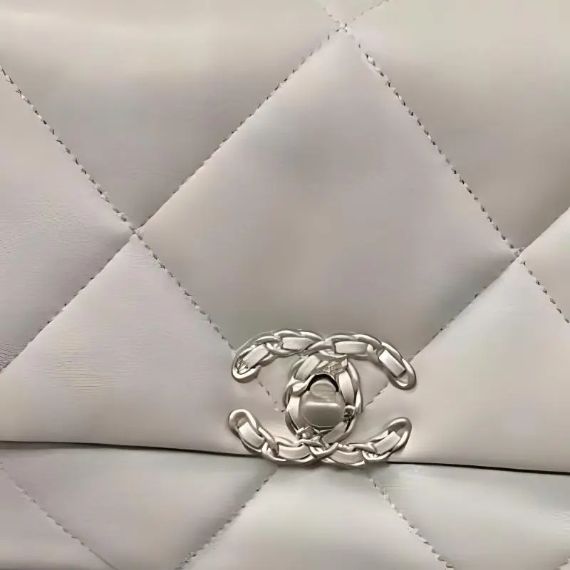 CHANEL 19Bag Lambskin Flap Bag Handbag, Shoulder Bag, Crossbody Bag Trumpets Women's Light Gray-1