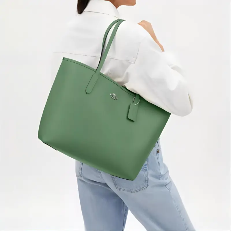 COACH City Double Sided Leather Tote Bag, Shopping Bag, Handbag Tubas Women's Silver & Light Green-4