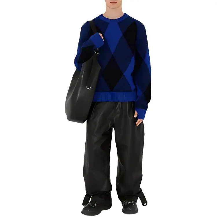 Burberry Argyle Wool Sweater Knitwear Men's Blue-2