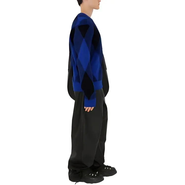 Burberry Argyle Wool Sweater Knitwear Men's Blue-4