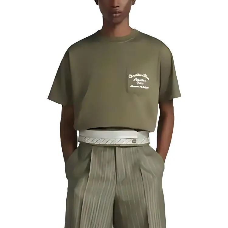 DIOR Back Letter Print Crew Neck Pullover Short Sleeved T Shirt Men's Dark Green-2