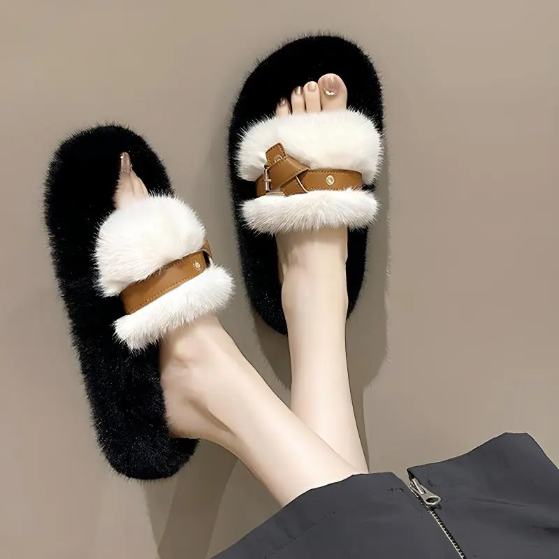 FGHGF Fuzzy Slippers Fall And Winter New Arrival Fashion Platform Slide Slipper With Soft Sole Cotton Slipper-1