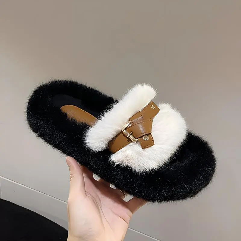 FGHGF Fuzzy Slippers Fall And Winter New Arrival Fashion Platform Slide Slipper With Soft Sole Cotton Slipper-2