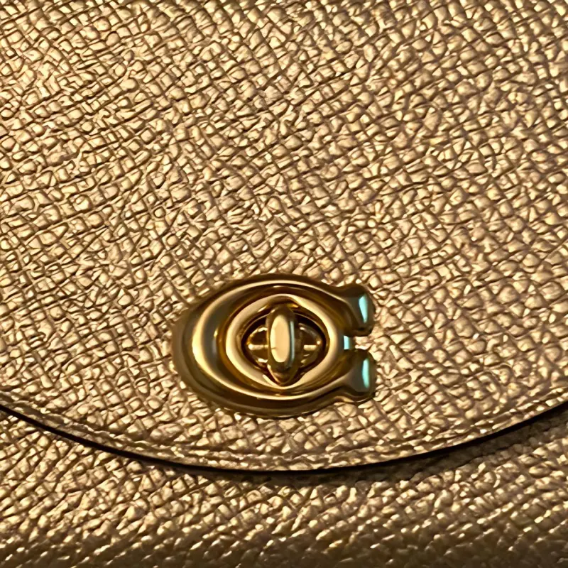 COACH Cross Stitch Leather Coin Purses Card Holders Women's Platinum-4