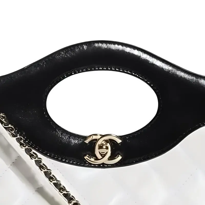 CHANEL Glossy Sheepskin Shoulder Bag, Crossbody Bag, Handbag Women's Black & White-2