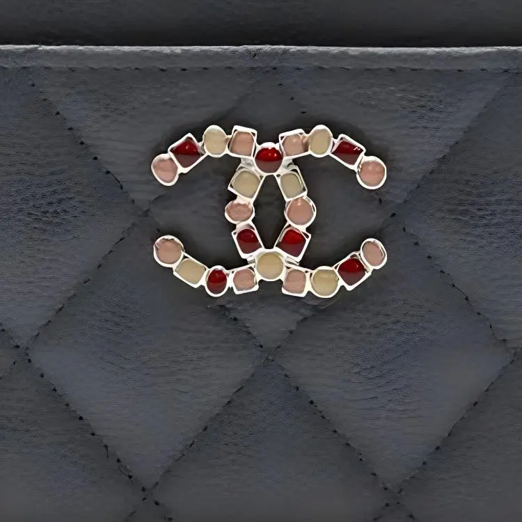 CHANEL Caviar Cow Leather Card Holder Women's Gray-1