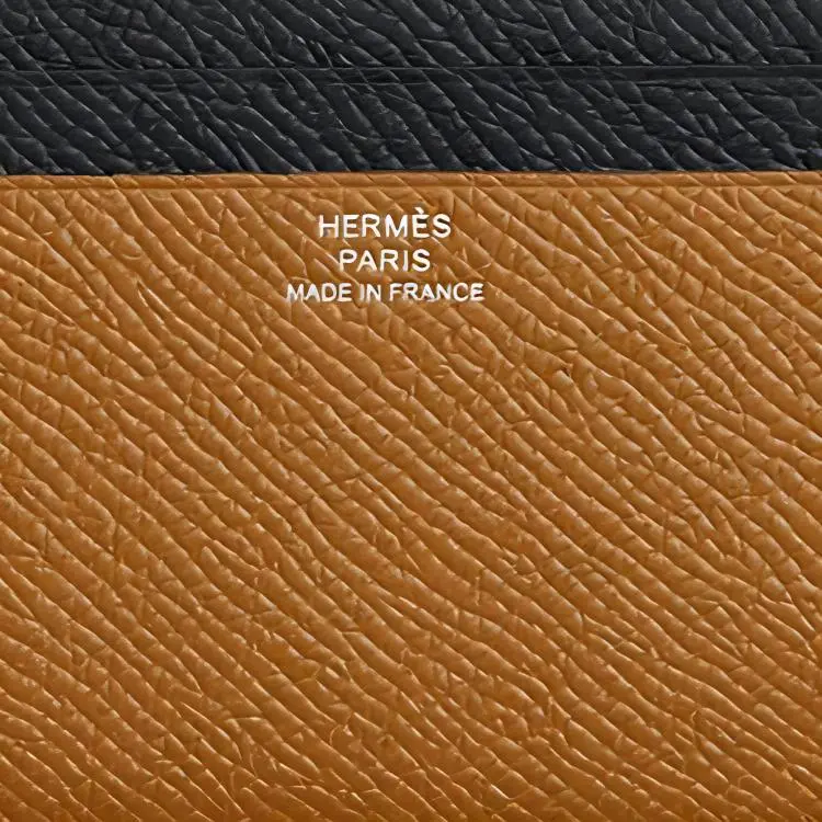 HERMES Epsom Leather Card Holder Unisex Toffee & Black-2