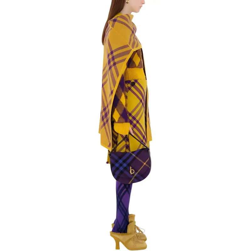 Burberry Check Wool Cape Jackets Coats Women's Yellow-3