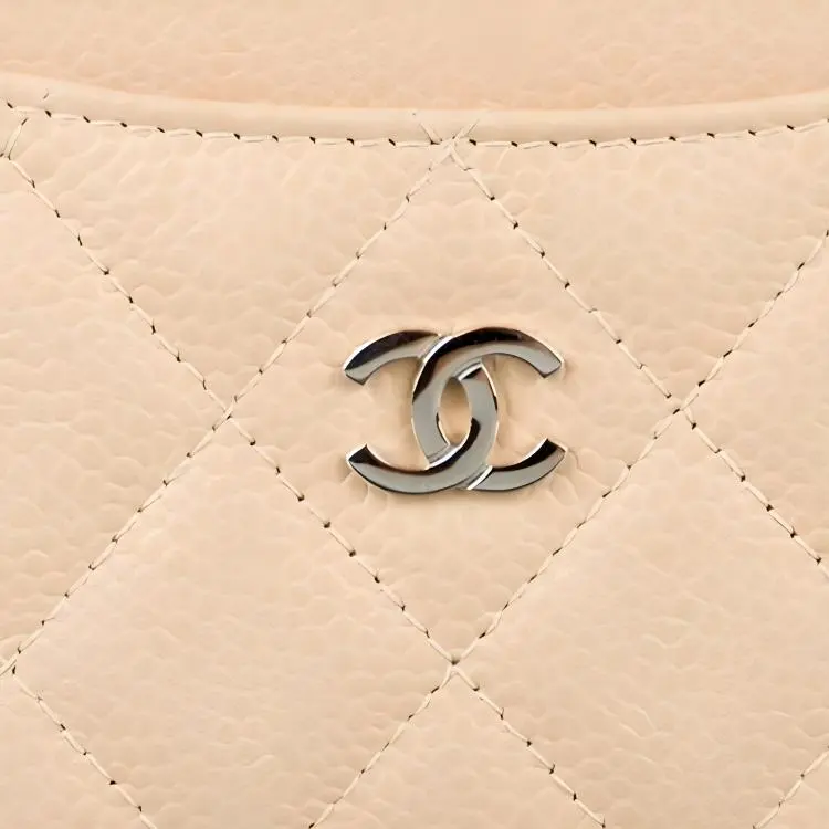 CHANEL Grained Embossed Cow Leather Card Holder Women's Beige-2