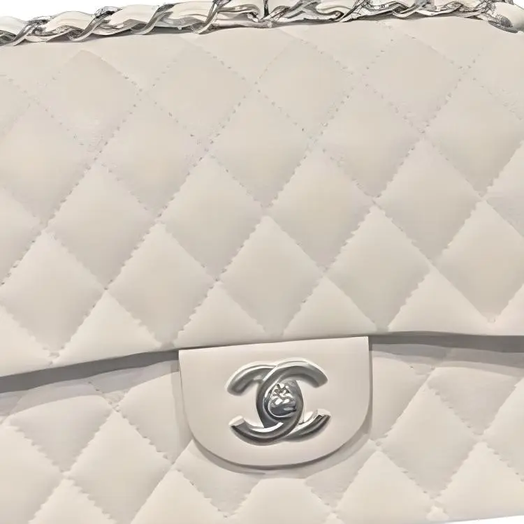 CHANEL Classic Flap CF Grain Calfskin Handbag, Shoulder Bag Women's White-1