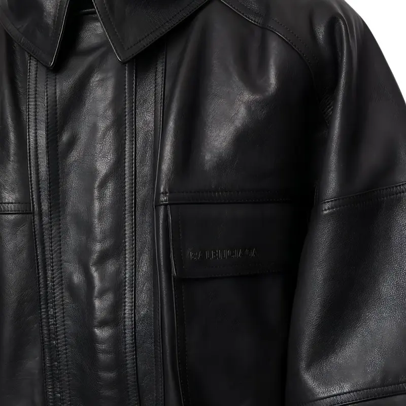 Balenciaga Leather Jackets Men Black-5