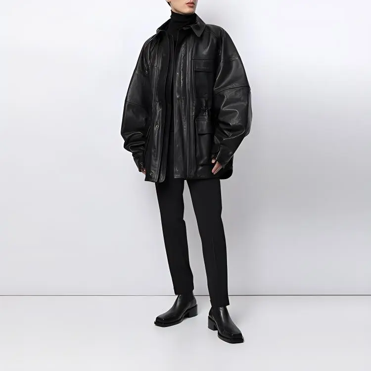 Balenciaga Leather Jackets Men Black-1