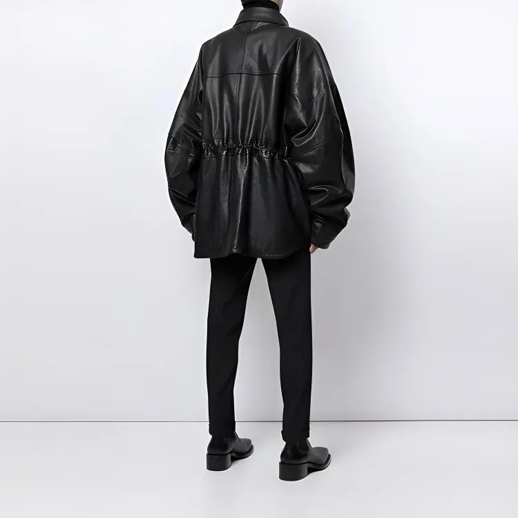 Balenciaga Leather Jackets Men Black-2