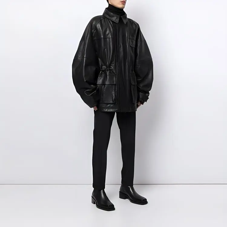 Balenciaga Leather Jackets Men Black-3