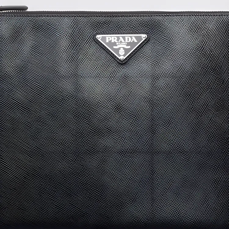PRADA Leather Clutch Large Size Men's Black-4