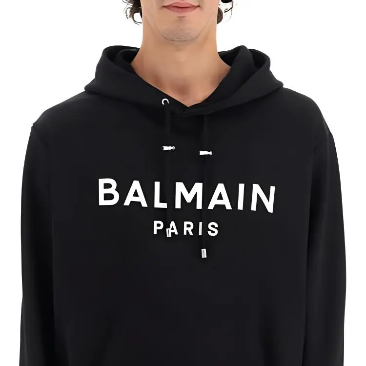 BALMAIN Logo Printed Drawstring Hoodie-1