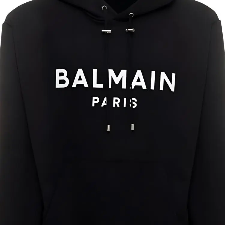 BALMAIN Logo Printed Drawstring Hoodie-3