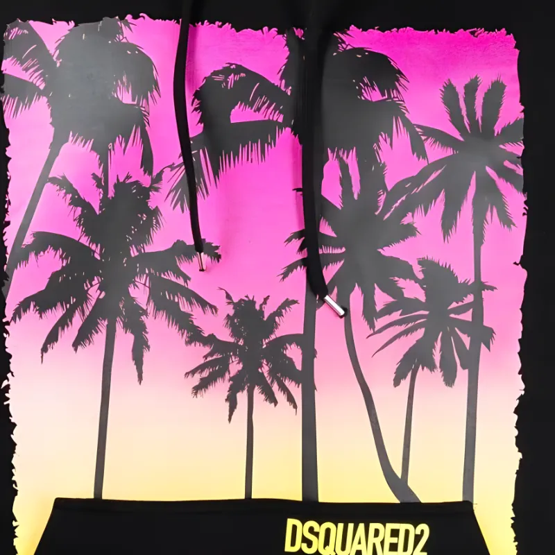 DSQUARED 2 Palm Tree Printed Drawstring Hoodie-4