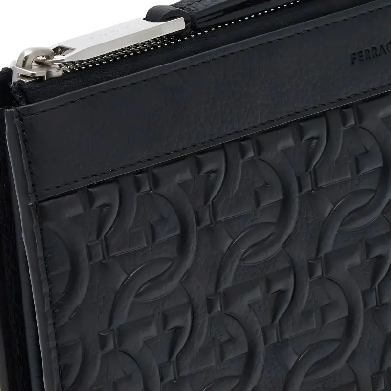 FERRAGAMO Calfskin Clutch Men's Black-3