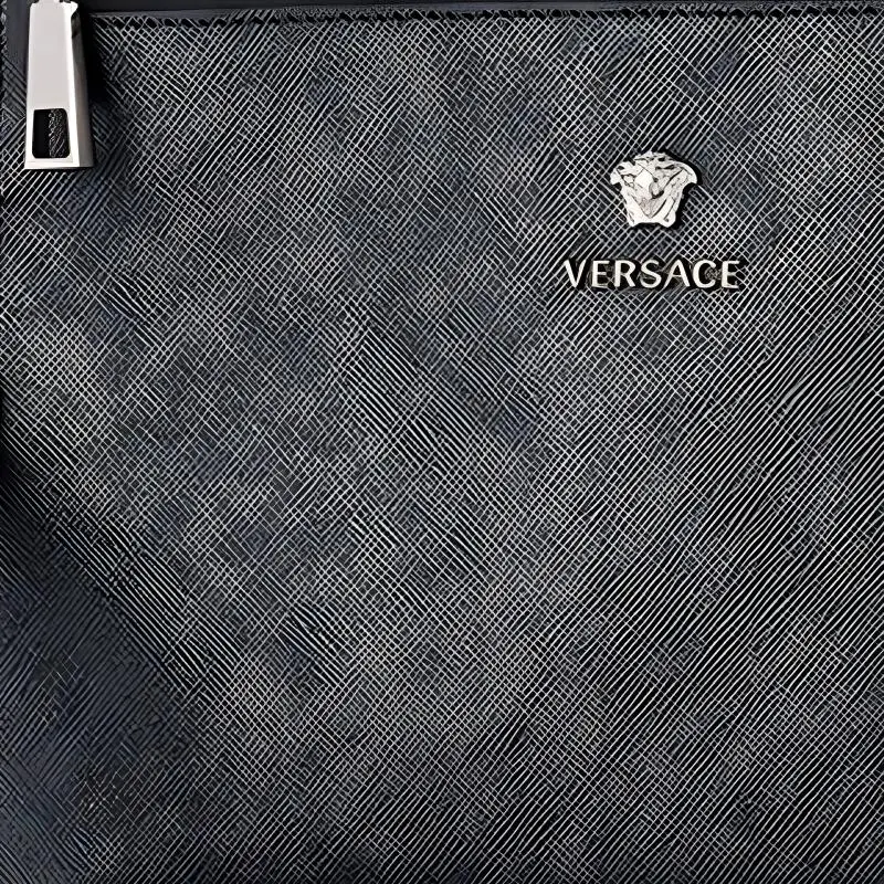 VERSACE Cow Leather Coin Purse Clutch Men's Black-3