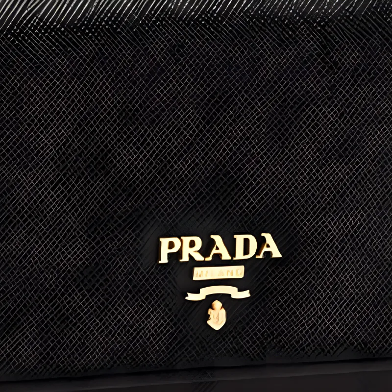 PRADA Saffiano Calfskin Clutch Wallet Women's Black-4