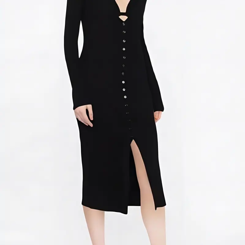 Blumarine Virigin wool V neck Midi dress-4
