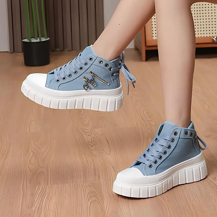 MCKP Wear Resistant Slip Resistant Height Increasing High Top Canvas Shoes Women's-1
