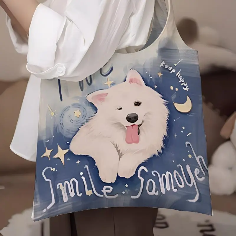 AOSONG Suede Tech Fabric Shoulder Bag Regular Unisex Goodnight Samoyed-3