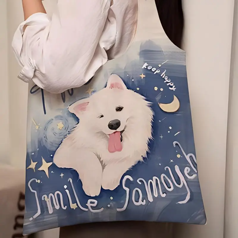 AOSONG Suede Tech Fabric Shoulder Bag Regular Unisex Goodnight Samoyed-4