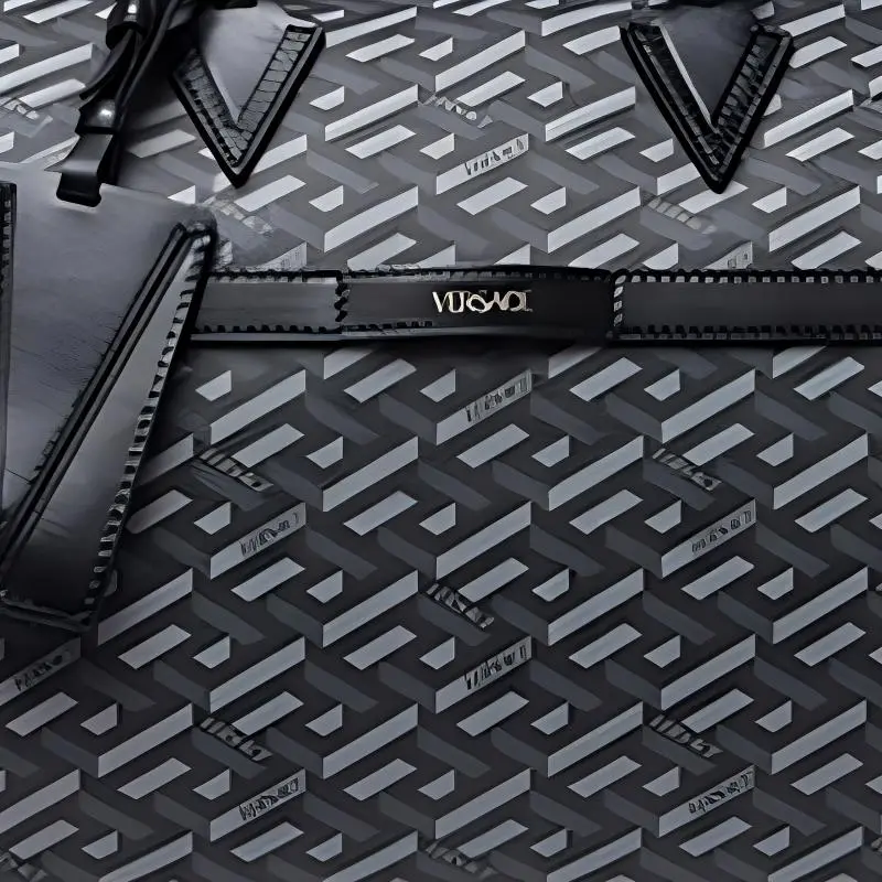 VERSACE La Greca Coated Canvas One Shoulder Travel Bag Medium Size Men's Black Gray Color-3