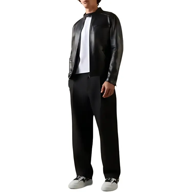 HOGAN Zip Up Leather Biker Jacket-5